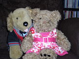 A stuffed dog and a stuffed bear